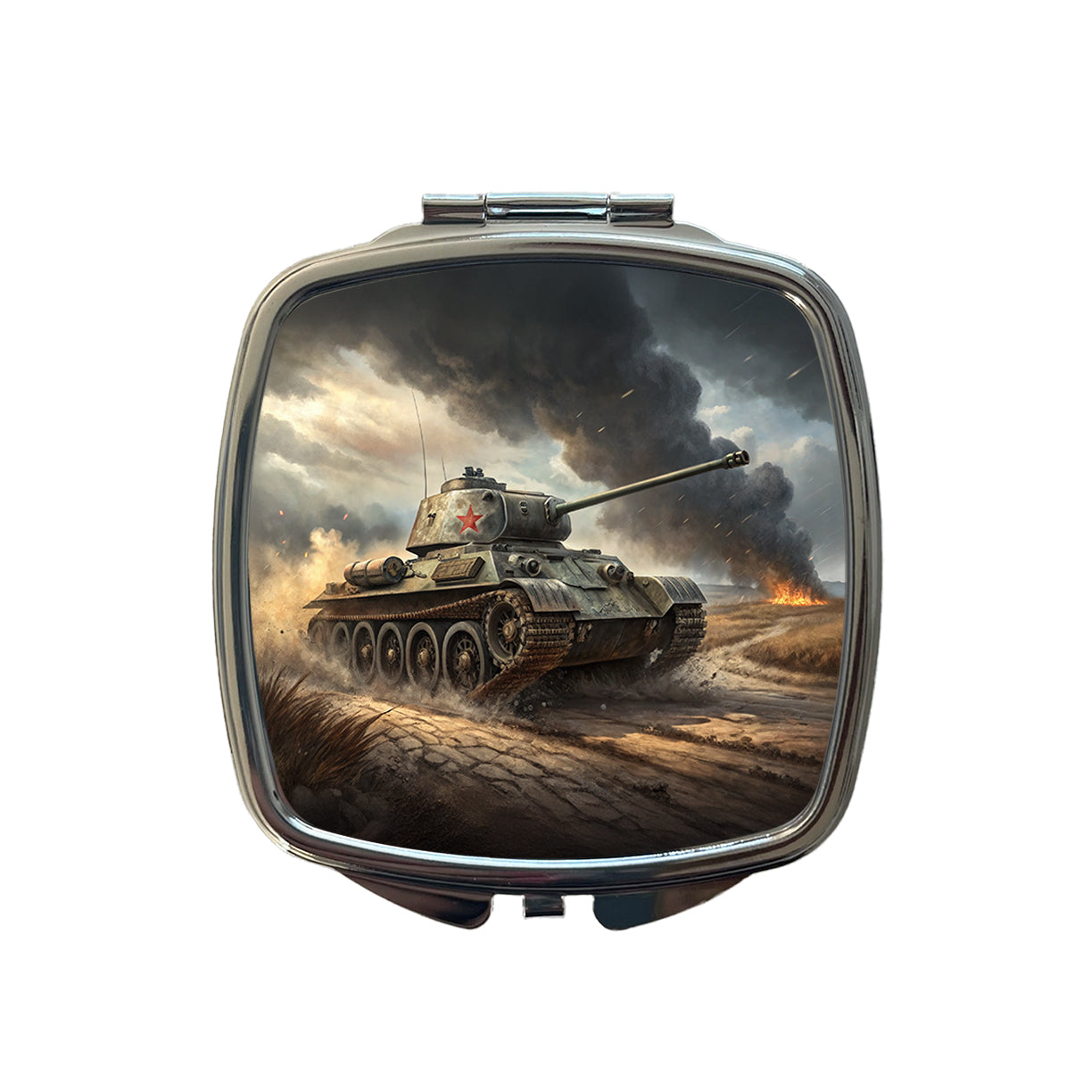 WWII T-34 Russian Medium Tank Small Travel Purse Handbag Pocket Makeup Compact Mirror