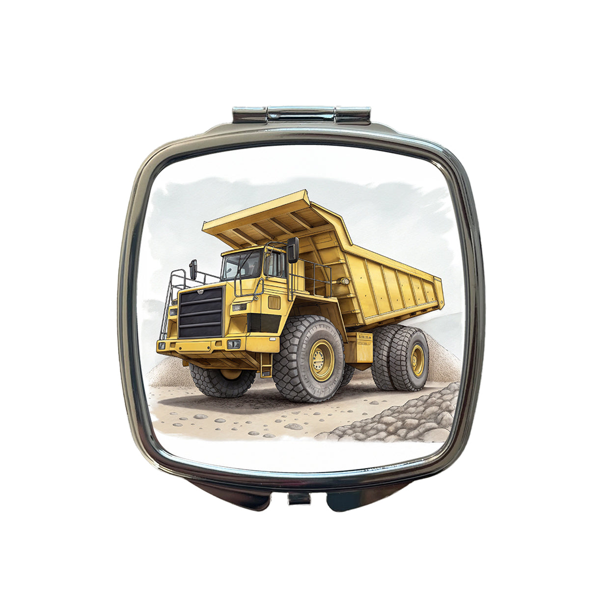 Yellow Dump Truck Construction Equipment Small Travel Purse Handbag Pocket Makeup Compact Mirror