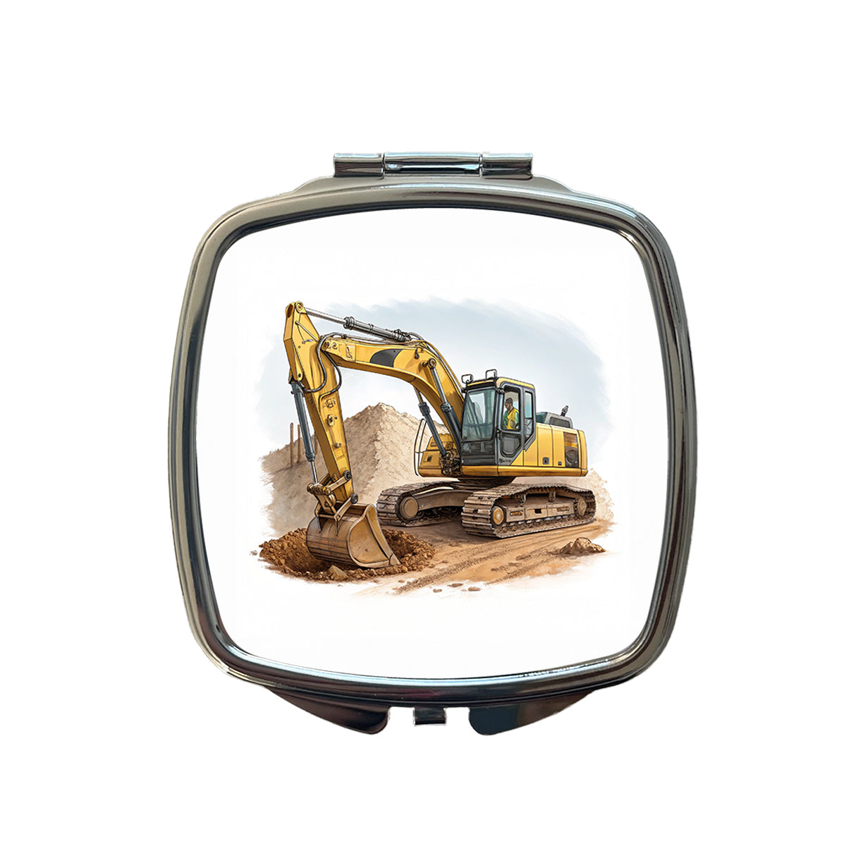 Yellow Excavator Construction Equipment Small Travel Purse Handbag Pocket Makeup Compact Mirror