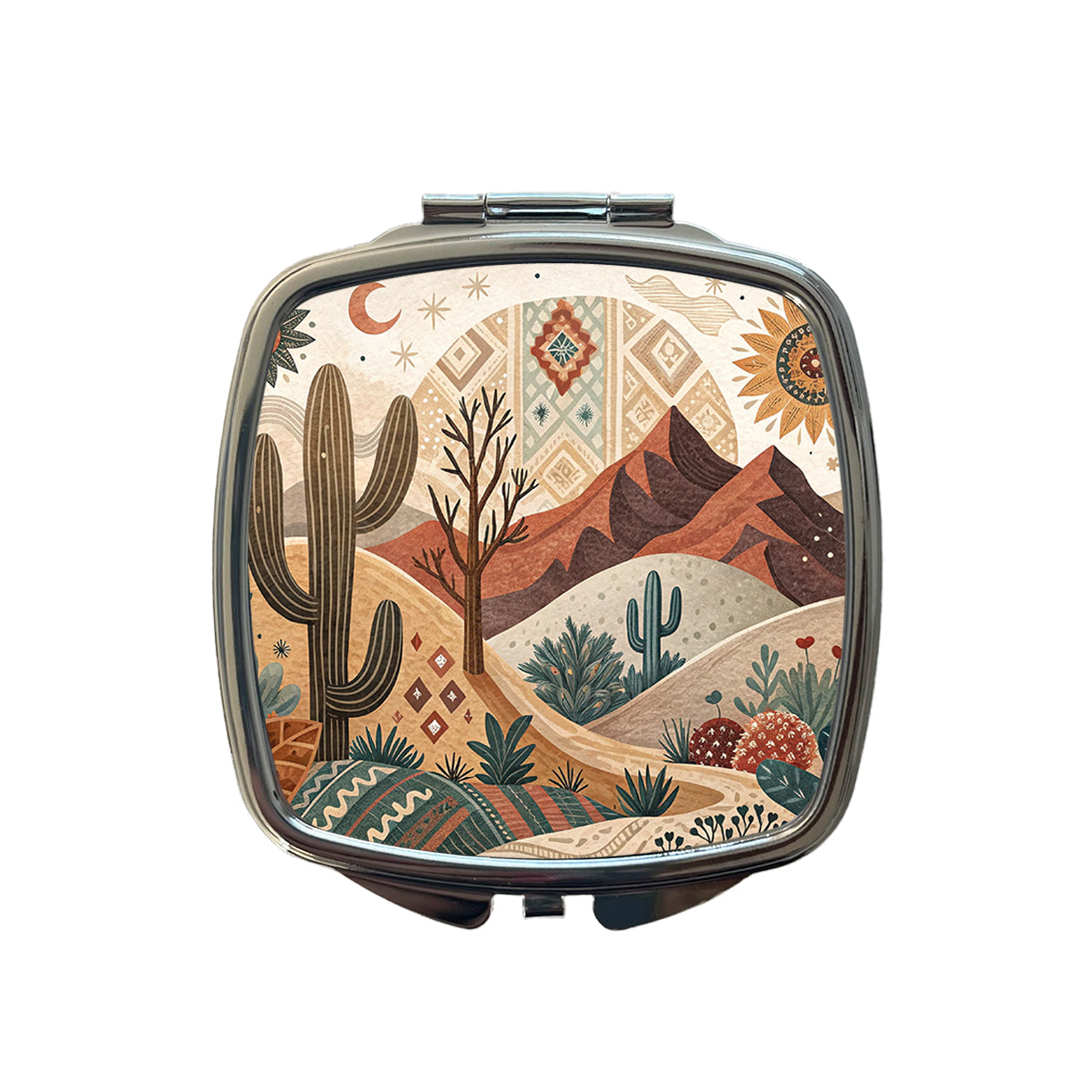 Abstract Brown Tan Southwestern Desert Design Small Travel Purse Handbag Pocket Makeup Compact Mirror