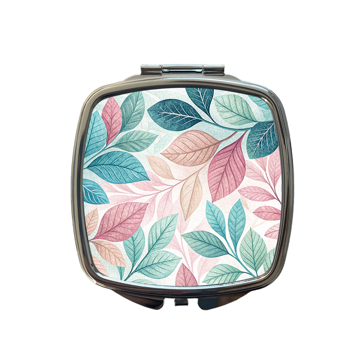 Abstract Pastel Floral Leaves Design Small Travel Purse Handbag Pocket Makeup Compact Mirror