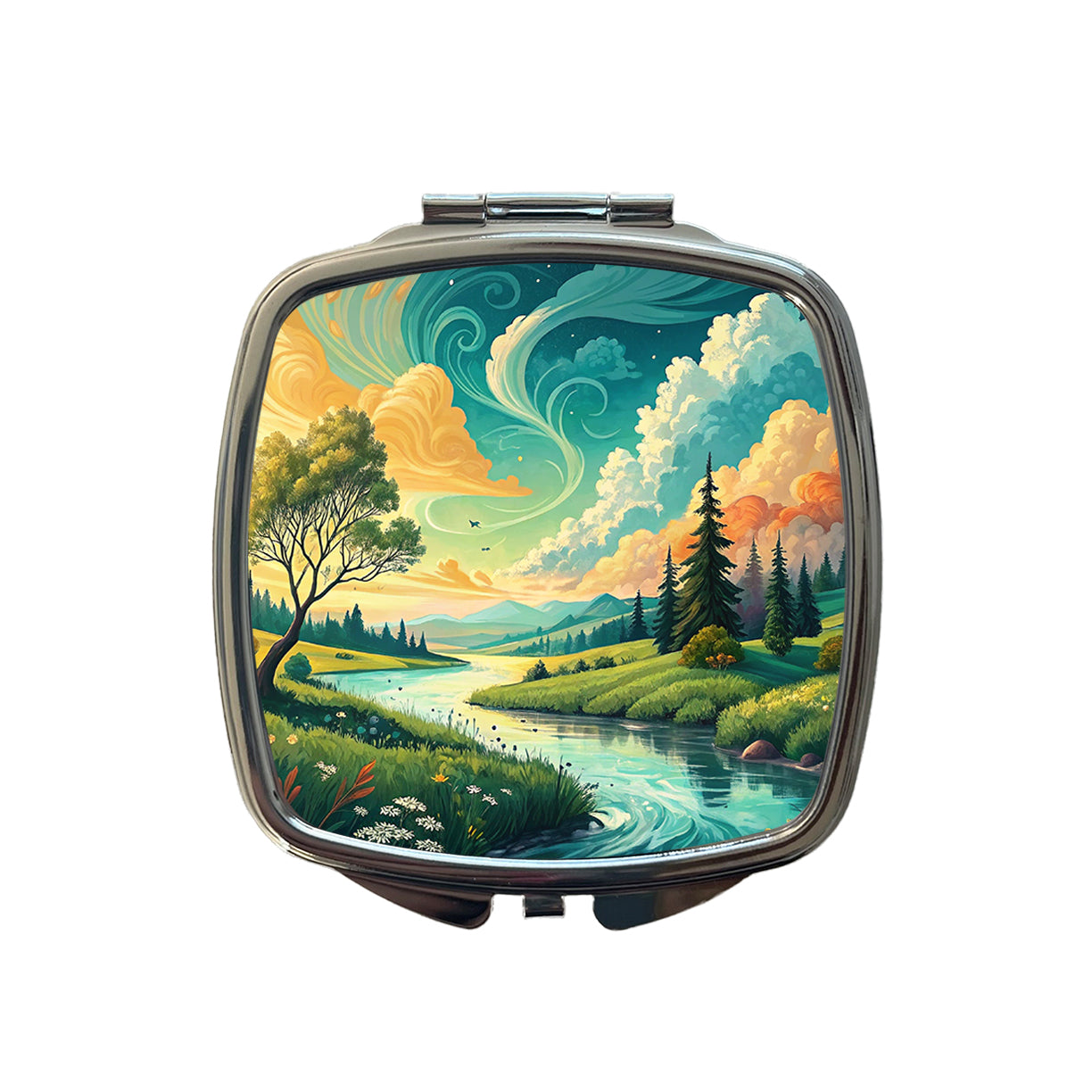 Abstract Summer Landscape Small Travel Purse Handbag Pocket Makeup Compact Mirror