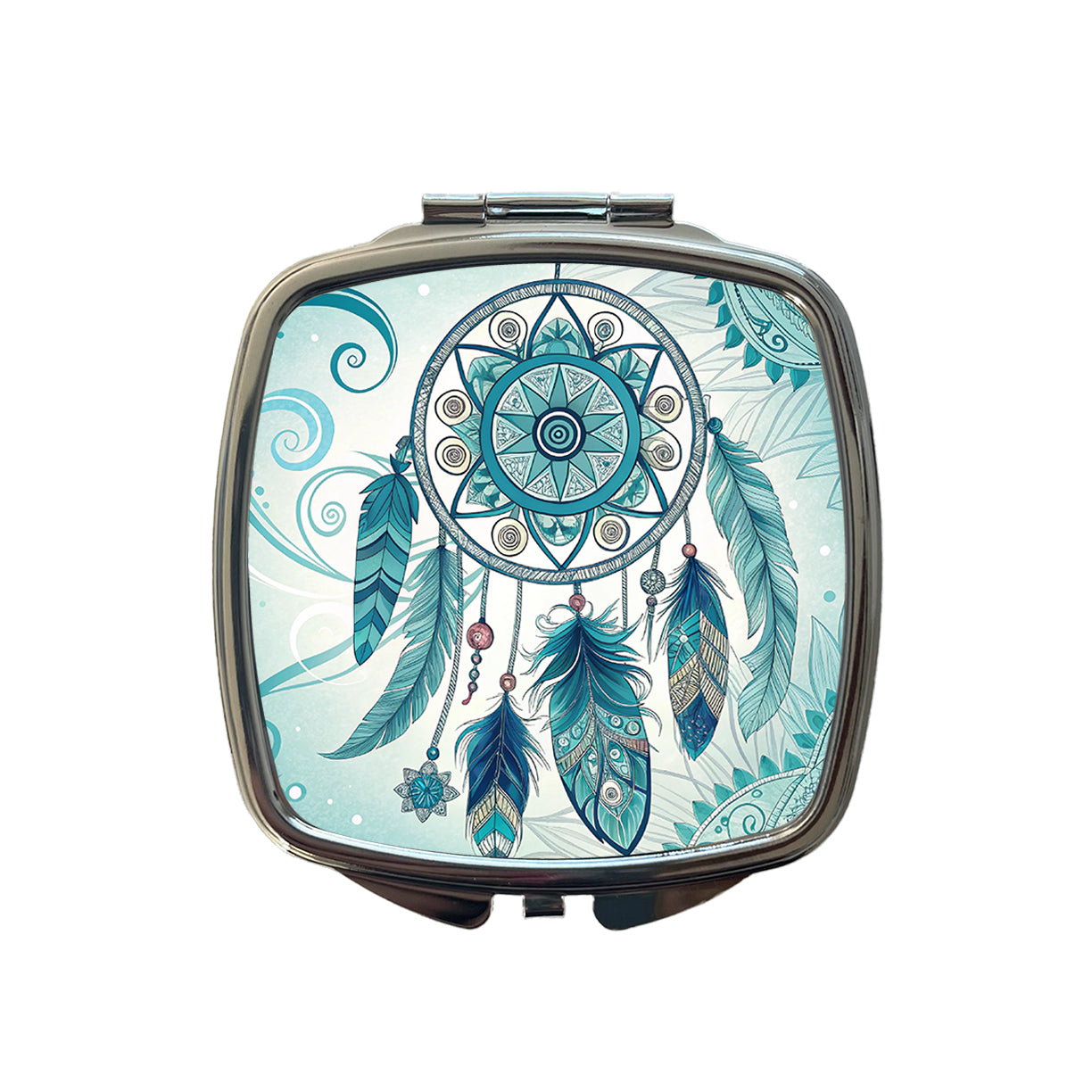 Abstract Teal Blue Dream Catcher Southwestern Design Small Travel Purse Handbag Pocket Makeup Compact Mirror