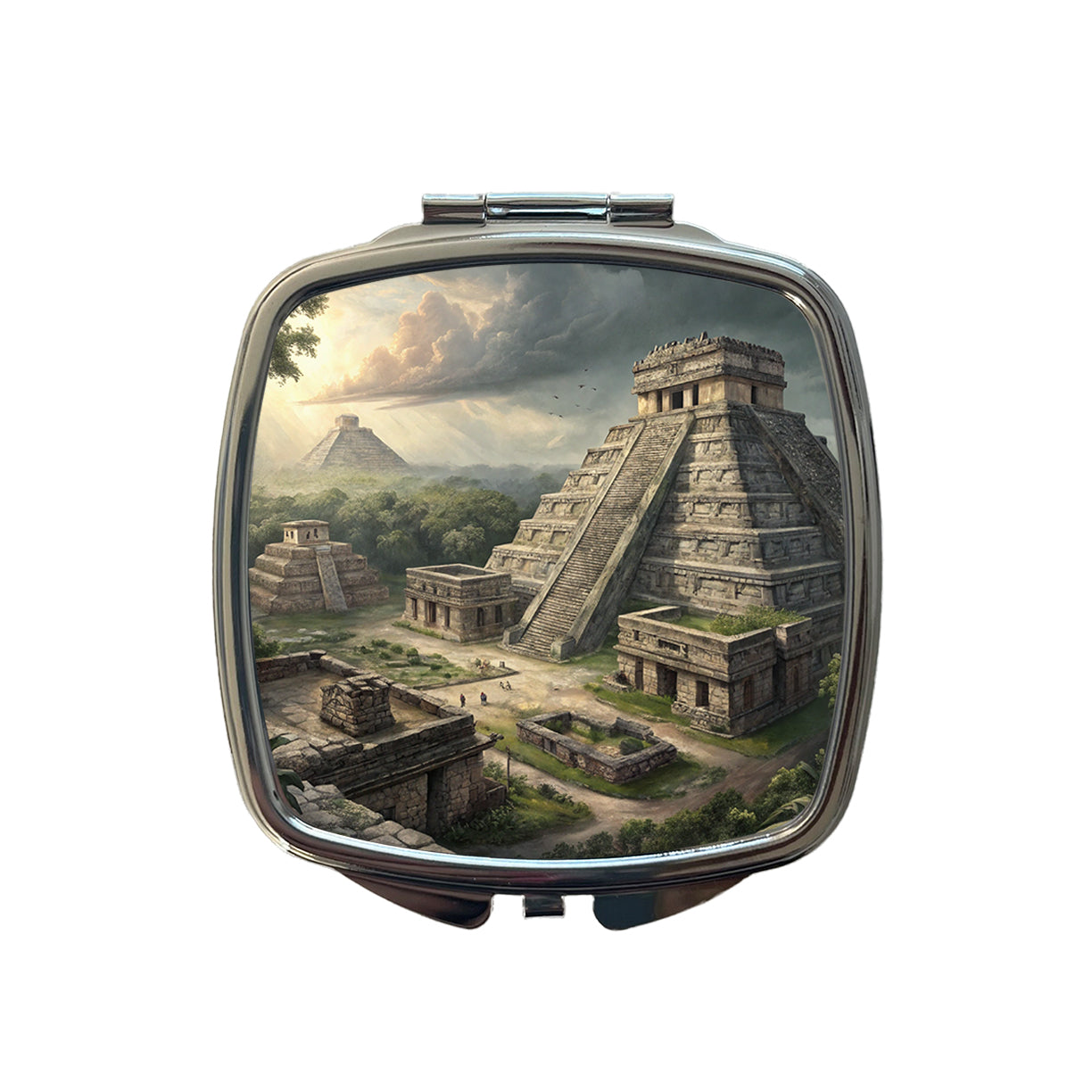 Ancient Maya Temples Step Pyramids Small Travel Purse Handbag Pocket Makeup Compact Mirror