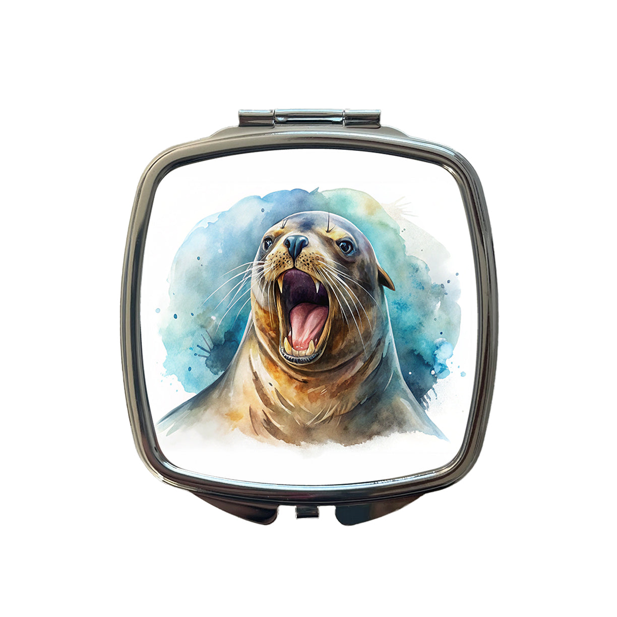 Angry Sea Lion Watercolor Small Travel Purse Handbag Pocket Makeup Compact Mirror