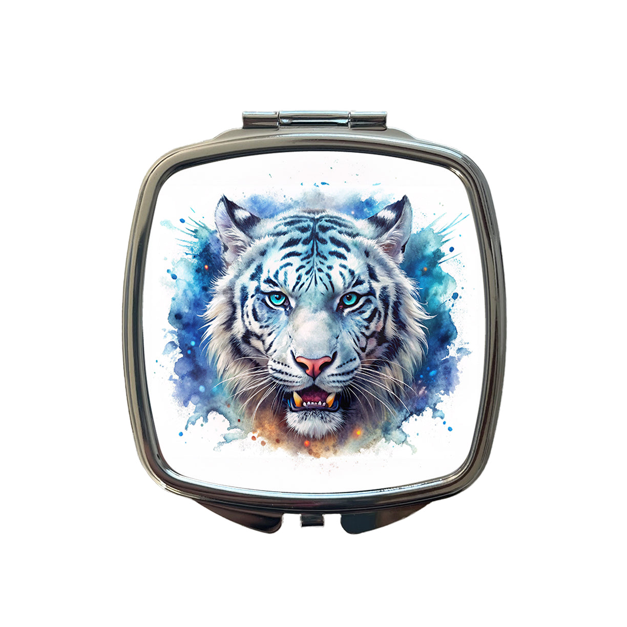 Angry White Tiger Watercolor Small Travel Purse Handbag Pocket Makeup Compact Mirror