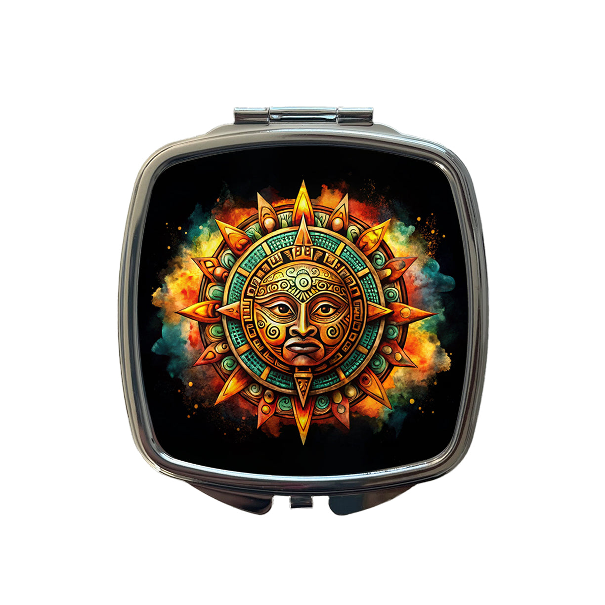 Aztec Sun God Symbol Watercolor Small Travel Purse Handbag Pocket Makeup Compact Mirror