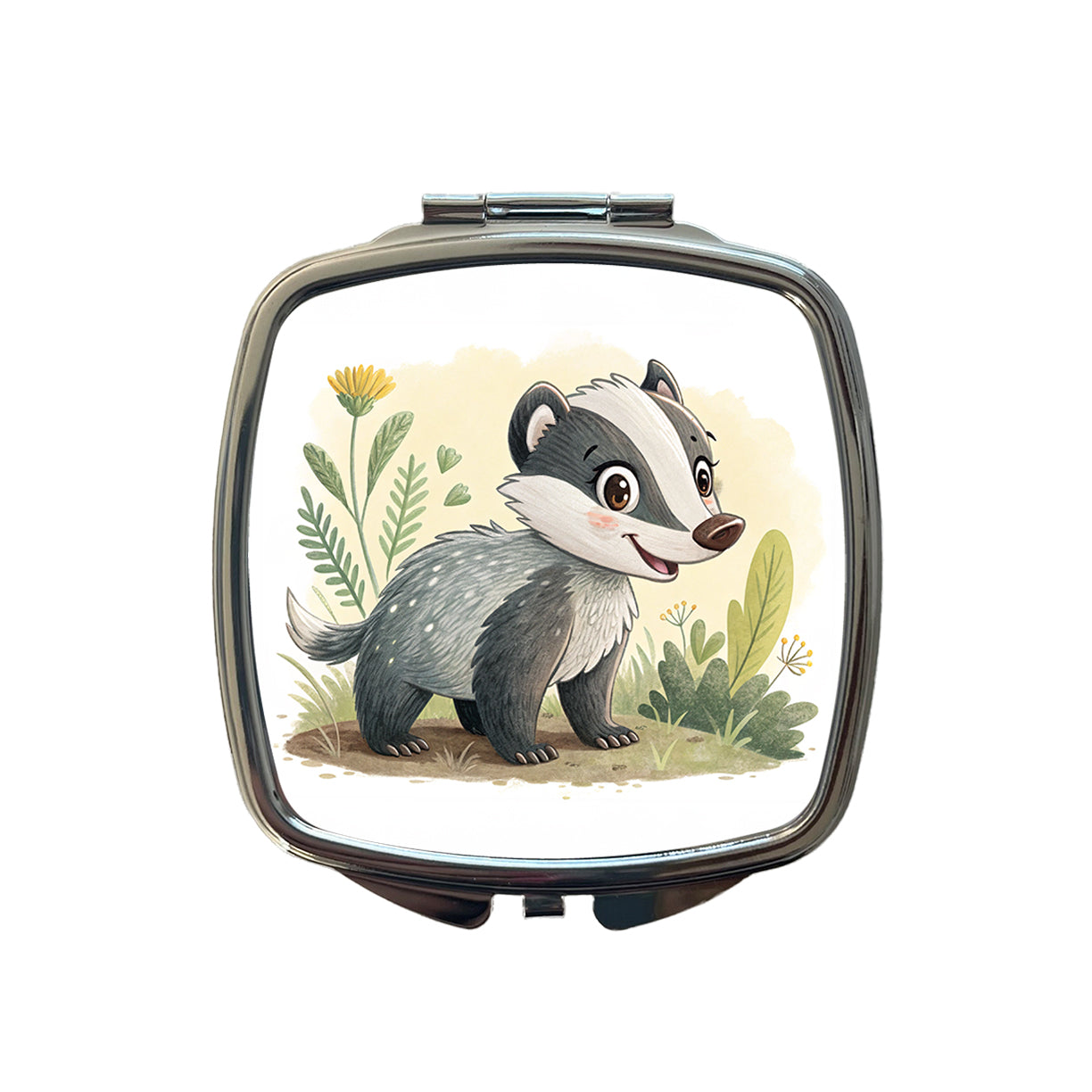 Badger Children's Illustration Style Small Travel Purse Handbag Pocket Makeup Compact Mirror