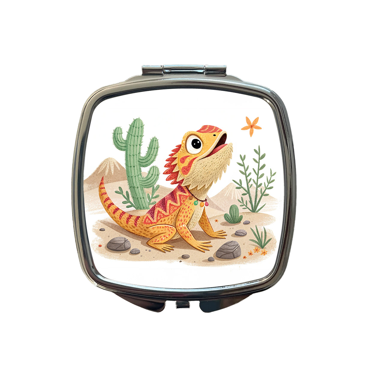 Bearded Dragon Children's Illustration Style Small Travel Purse Handbag Pocket Makeup Compact Mirror