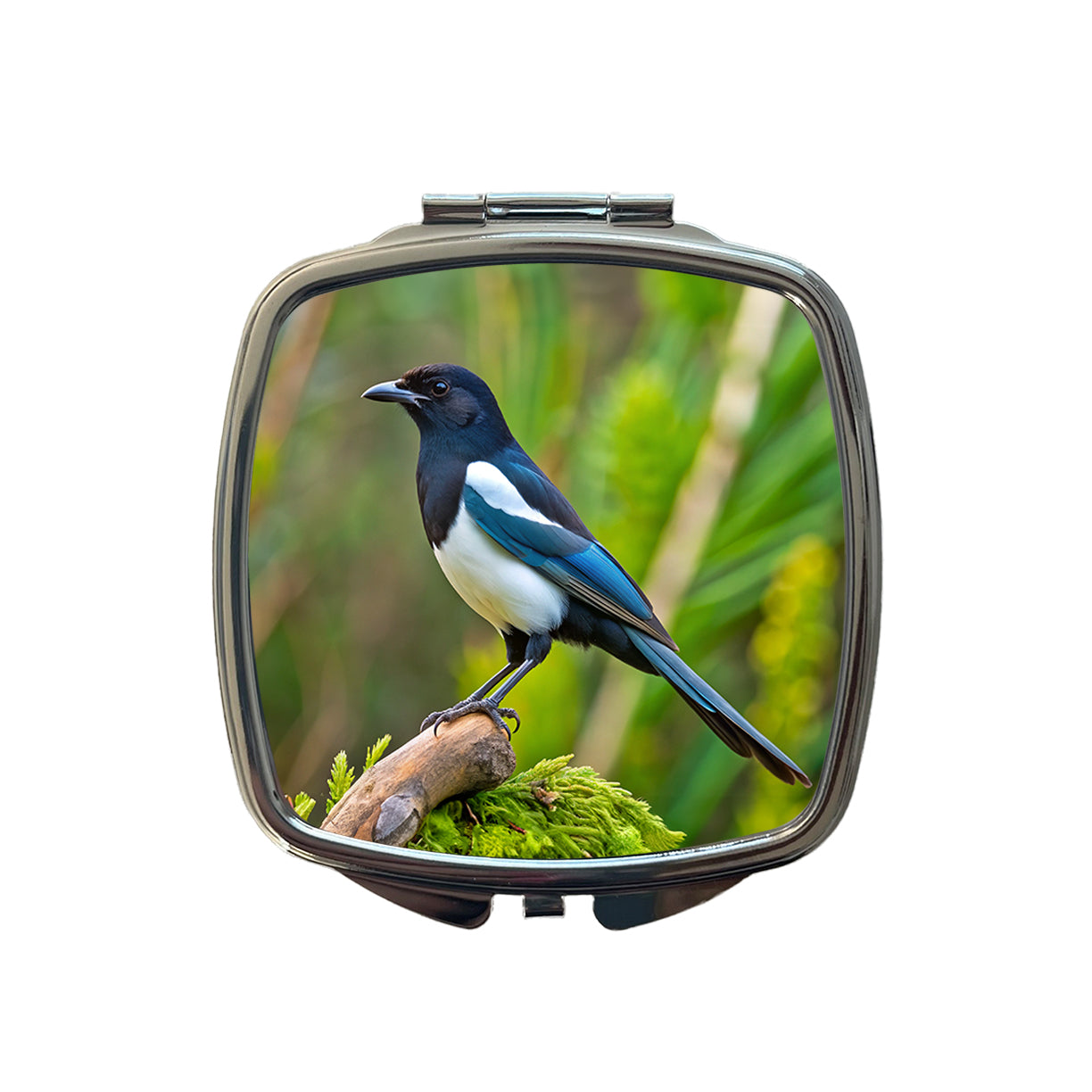 Black Billed Magpie Backyard Bird Small Travel Purse Handbag Pocket Makeup Compact Mirror