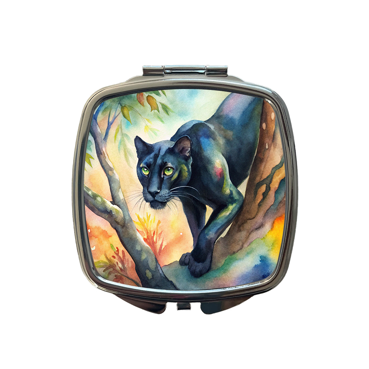 Black Panther Stalking Prey Watercolor Small Travel Purse Handbag Pocket Makeup Compact Mirror