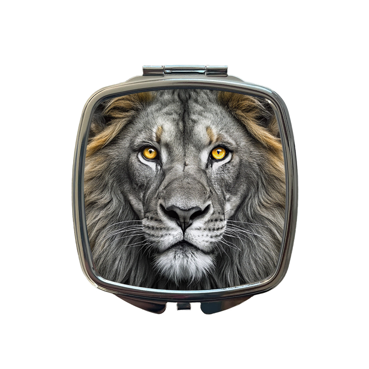 Black White Lion's Face with Gold Eyes Small Travel Purse Handbag Pocket Makeup Compact Mirror