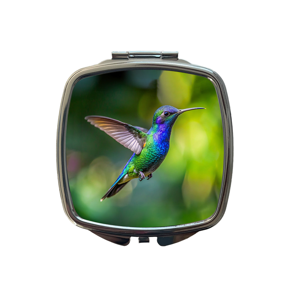 Blue Chinned Sapphire Hummingbird Backyard Bird Small Travel Purse Handbag Pocket Makeup Compact Mirror