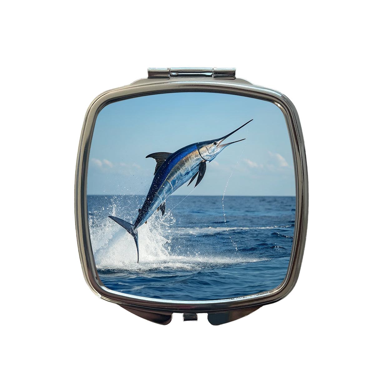 Blue Marlin Fish Leaping Out Of Water Small Travel Purse Handbag Pocket Makeup Compact Mirror
