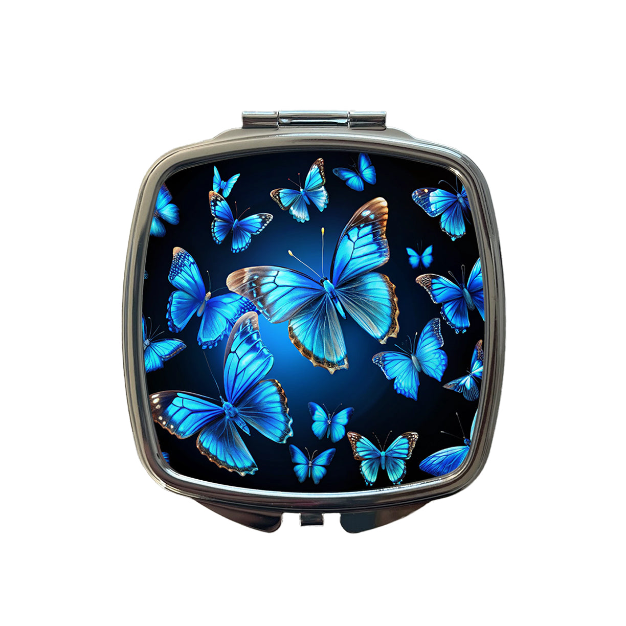 Bright Neon Blue Butterflies Small Travel Purse Handbag Pocket Makeup Compact Mirror