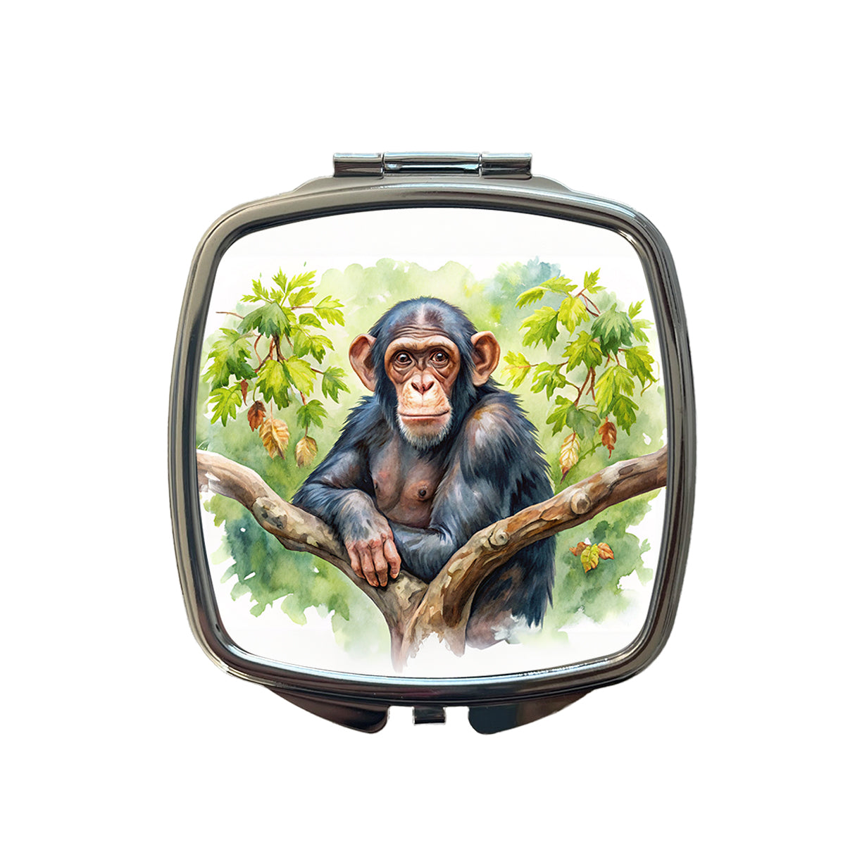 Chimpanzee Monkey In Tree Watercolor Small Travel Purse Handbag Pocket Makeup Compact Mirror