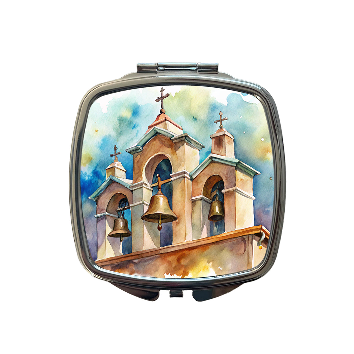 Church Mission Bells Watercolor Small Travel Purse Handbag Pocket Makeup Compact Mirror
