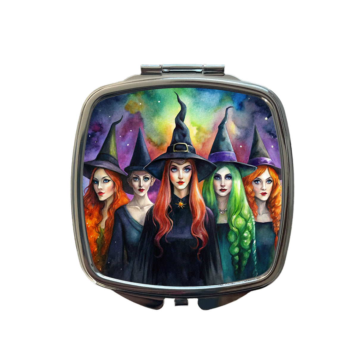 Coven Of Witches Black Watercolor Small Travel Purse Handbag Pocket Makeup Compact Mirror