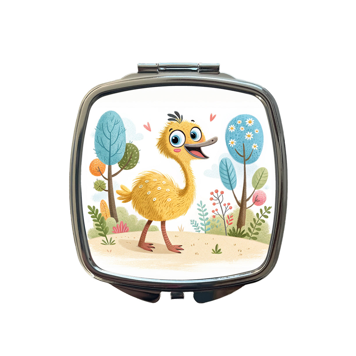 Emu Children's Illustration Style Small Travel Purse Handbag Pocket Makeup Compact Mirror