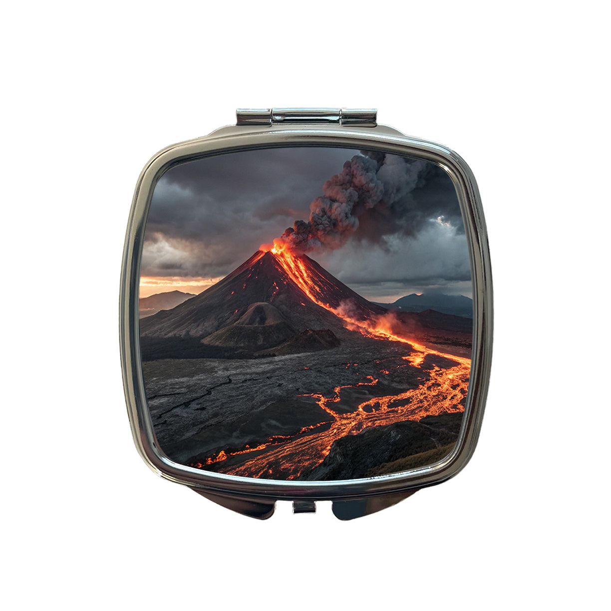 Erupting Volcano With Flowing Lava Small Travel Purse Handbag Pocket Makeup Compact Mirror