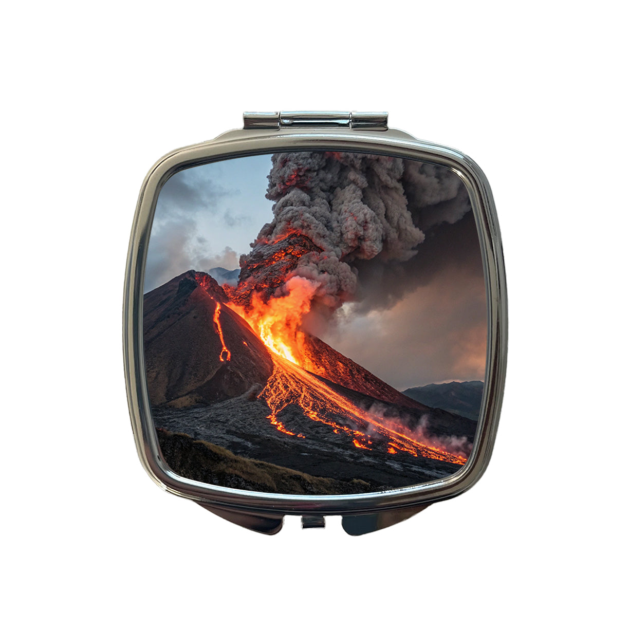 Erupting Volcano with Lava Trails Small Travel Purse Handbag Pocket Makeup Compact Mirror