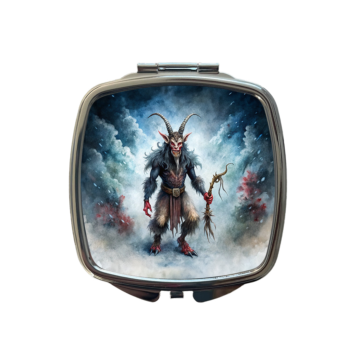 Evil Krampus Black Watercolor Christmas Small Travel Purse Handbag Pocket Makeup Compact Mirror