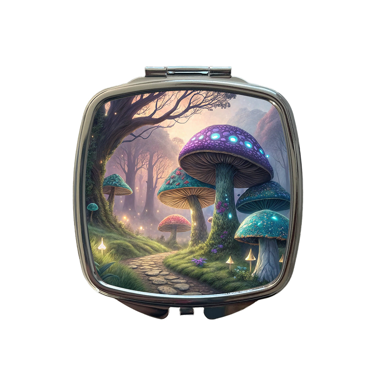 Fantasy Mushroom Forest Path Small Travel Purse Handbag Pocket Makeup Compact Mirror