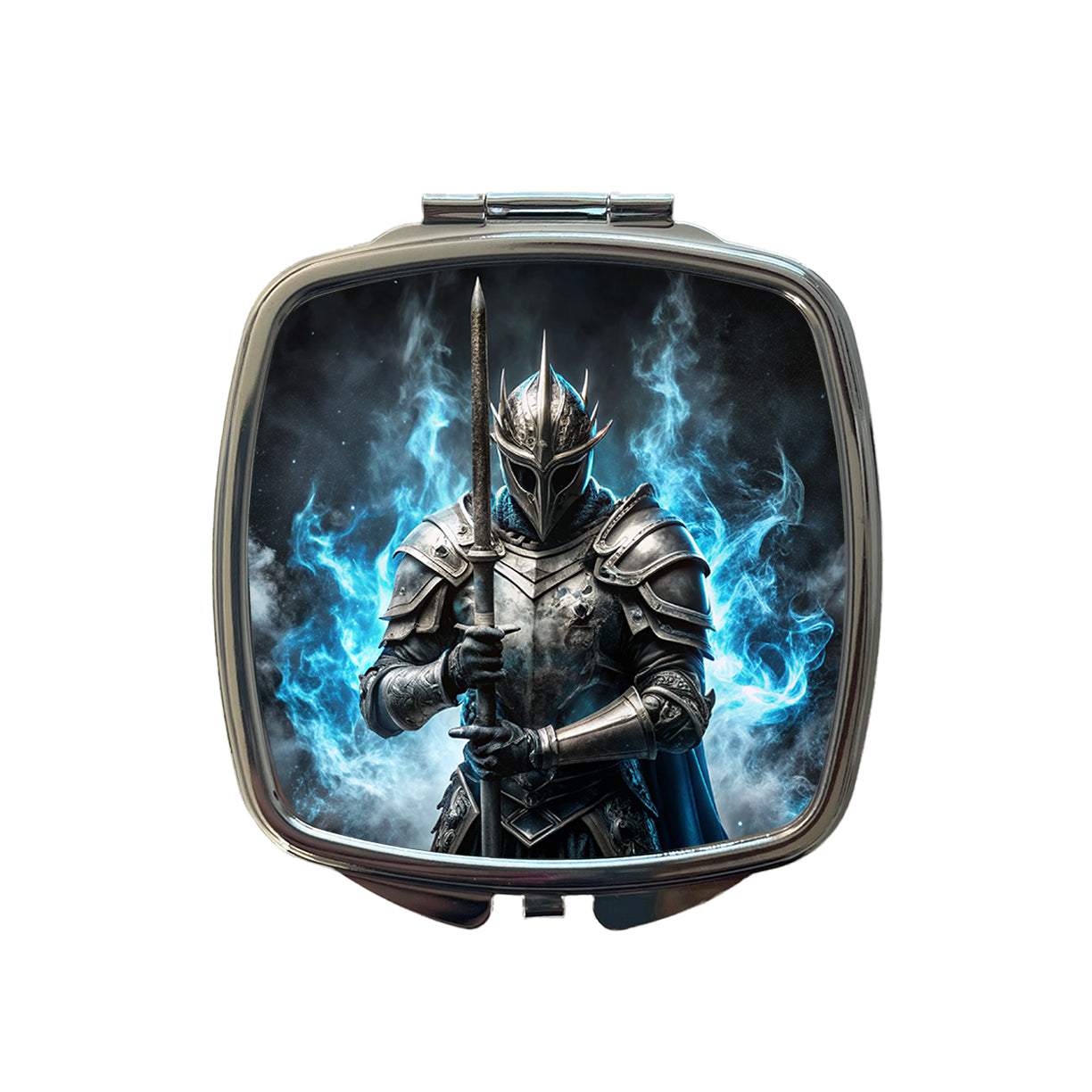 Fantasy Warrior Knight Blue Flames Small Travel Purse Handbag Pocket Makeup Compact Mirror