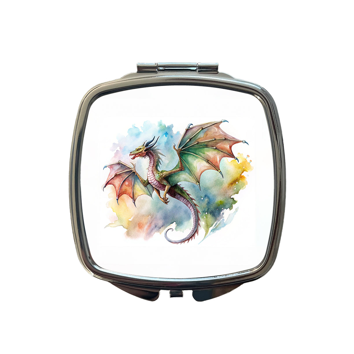 Fantasy Wyvern Dragon In Flight Watercolor Small Travel Purse Handbag Pocket Makeup Compact Mirror