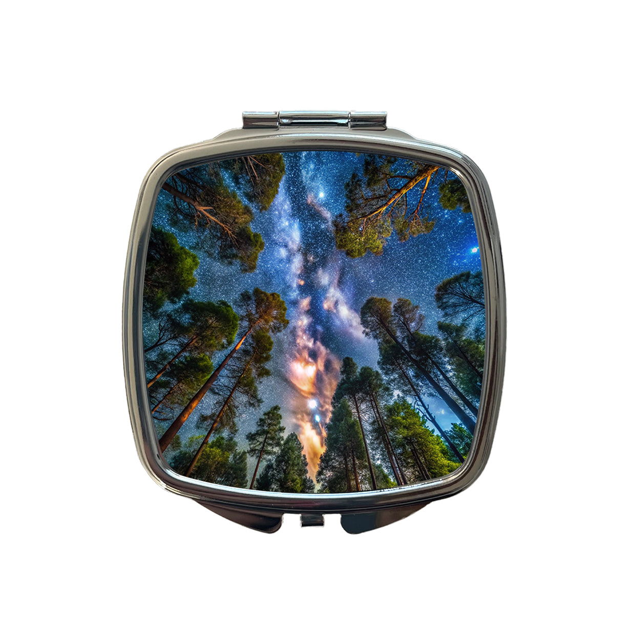 Forest Trees and Starry Night Sky Small Travel Purse Handbag Pocket Makeup Compact Mirror