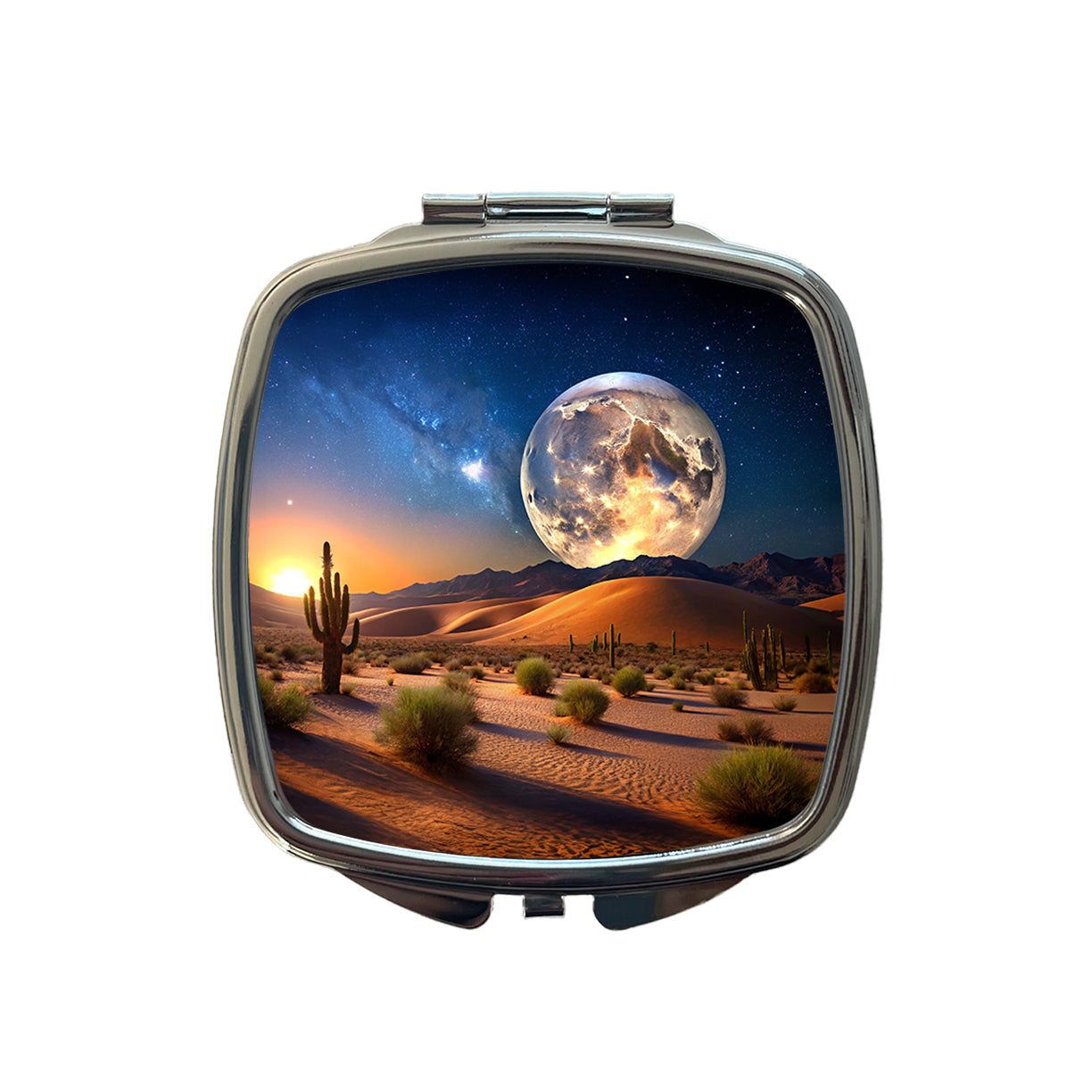 Full Moon Over The Desert Small Travel Purse Handbag Pocket Makeup Compact Mirror