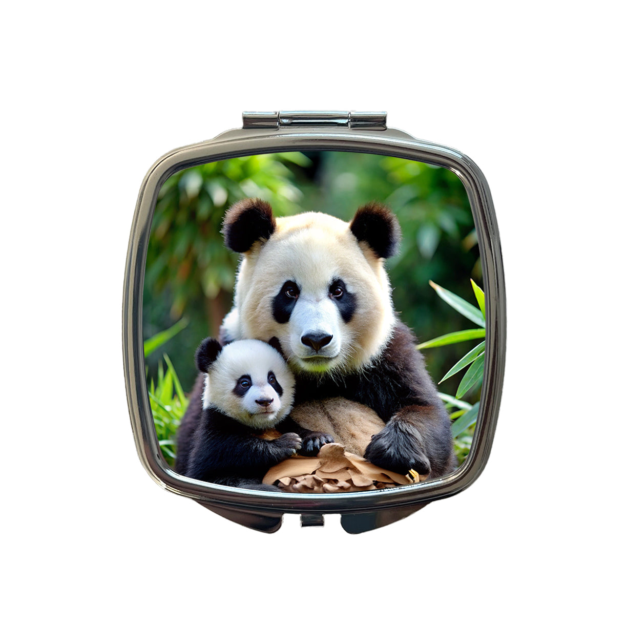 Giant Panda Mother With Baby Small Travel Purse Handbag Pocket Makeup Compact Mirror