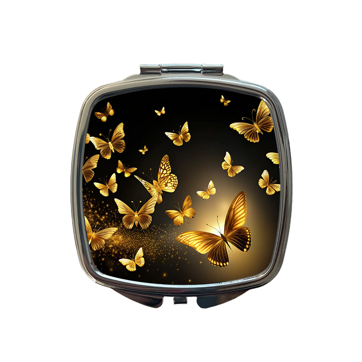 Gold Butterflies Flying Small Travel Purse Handbag Pocket Makeup Compact Mirror