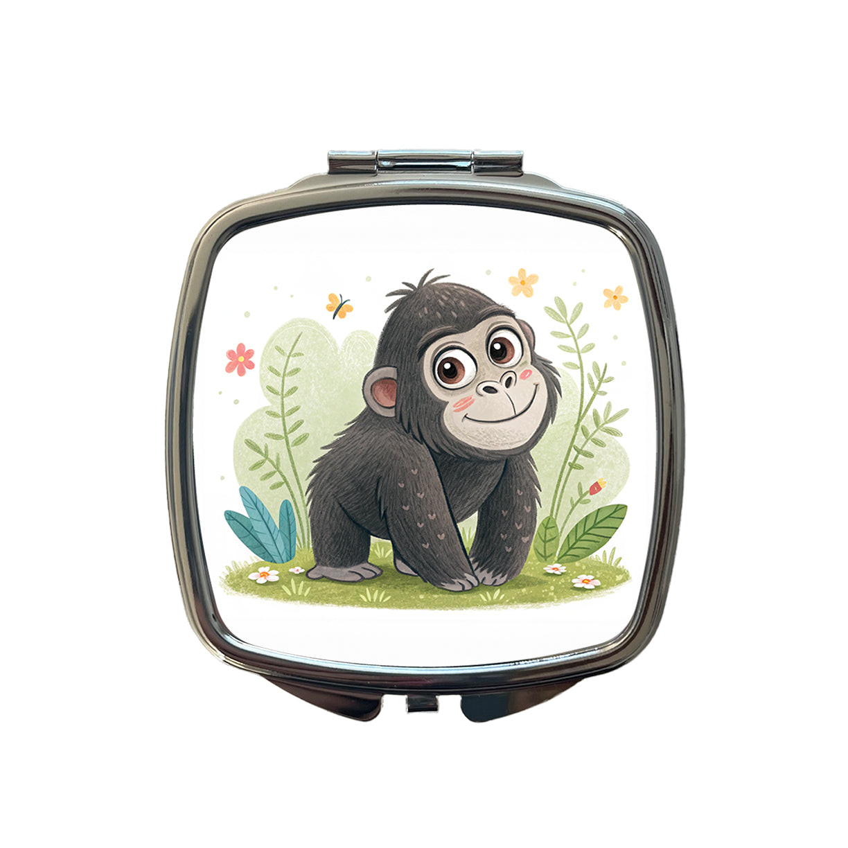 Gorilla Ape Children's Illustration Style Small Travel Purse Handbag Pocket Makeup Compact Mirror