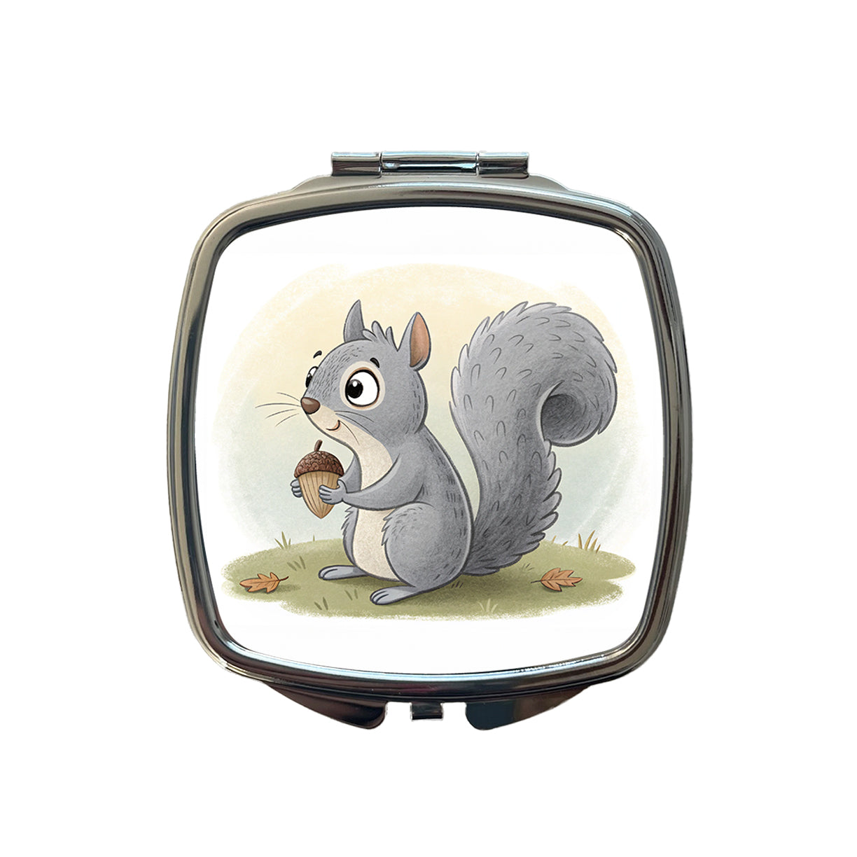 Gray Squirrel Children's Illustration Style Small Travel Purse Handbag Pocket Makeup Compact Mirror