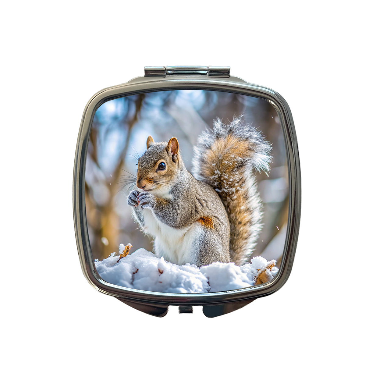 Gray Squirrel In Winter Small Travel Purse Handbag Pocket Makeup Compact Mirror