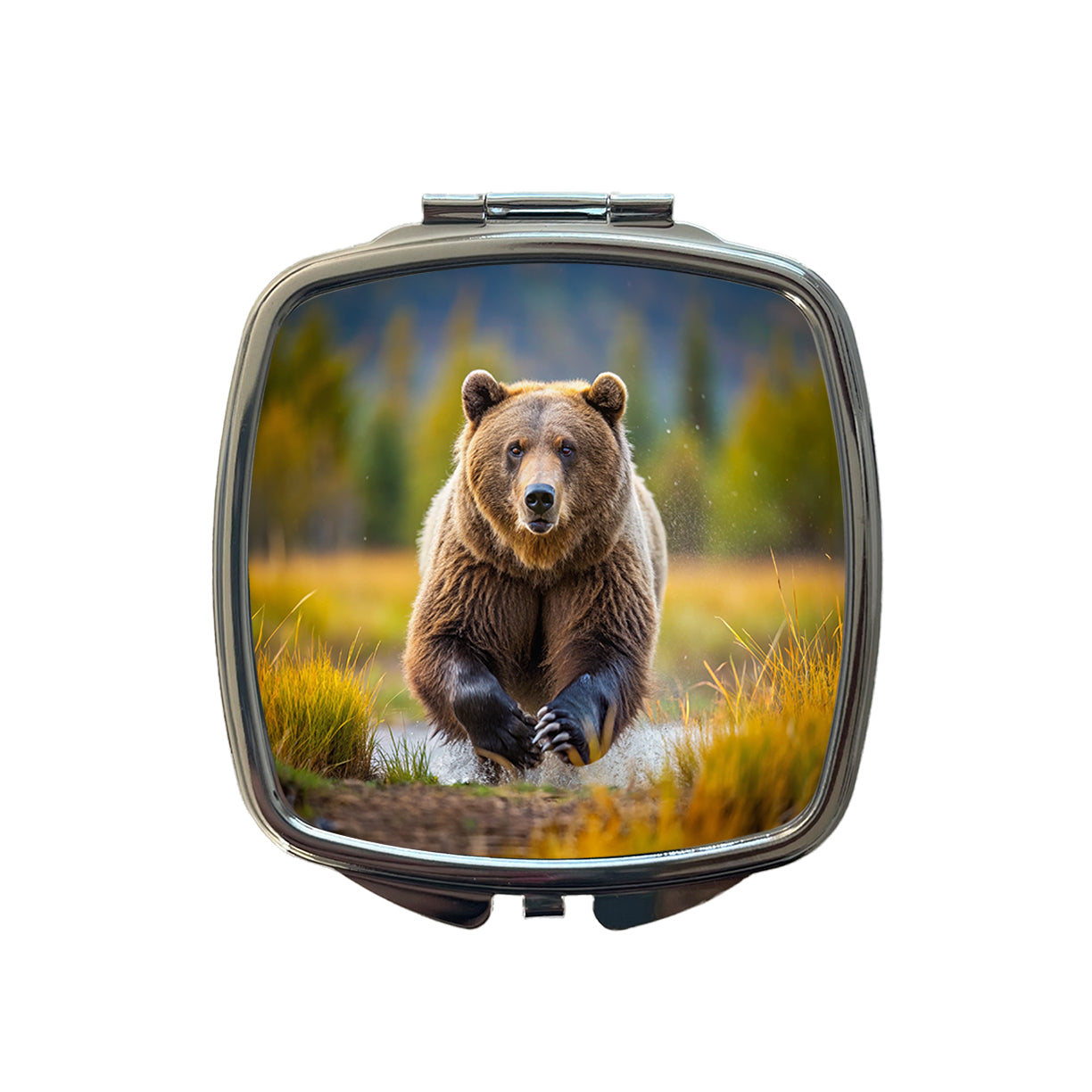 Grizzly Bear Chasing You Small Travel Purse Handbag Pocket Makeup Compact Mirror