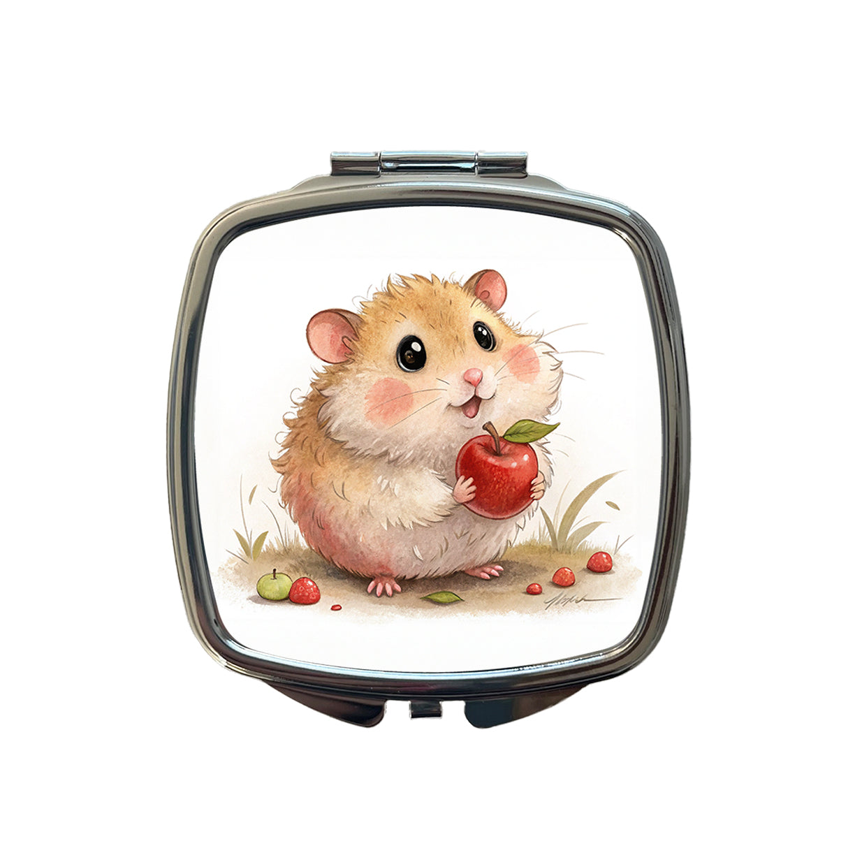 Hamster Children's Illustration Style Small Travel Purse Handbag Pocket Makeup Compact Mirror