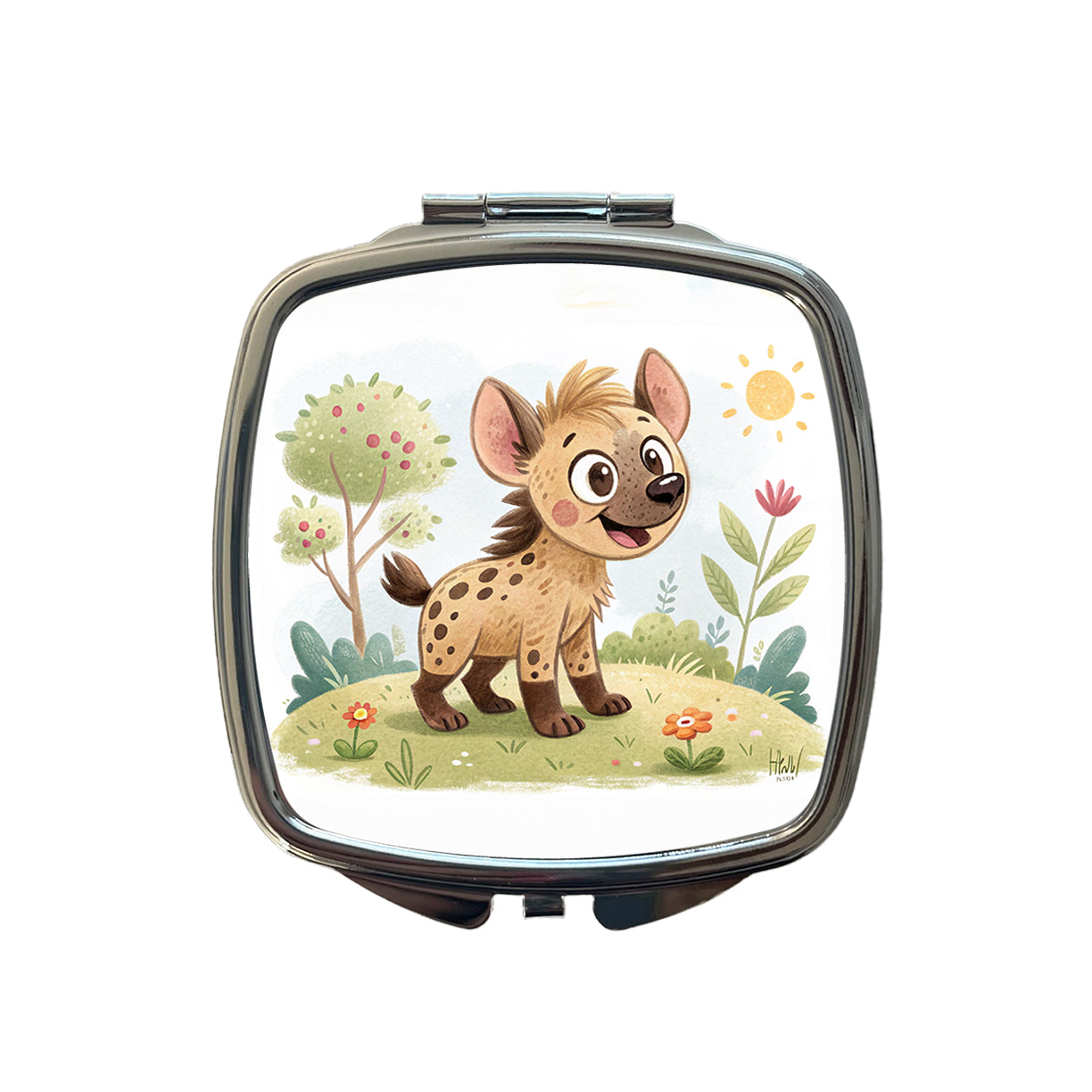 Hyena Children's Illustration Style Small Travel Purse Handbag Pocket Makeup Compact Mirror