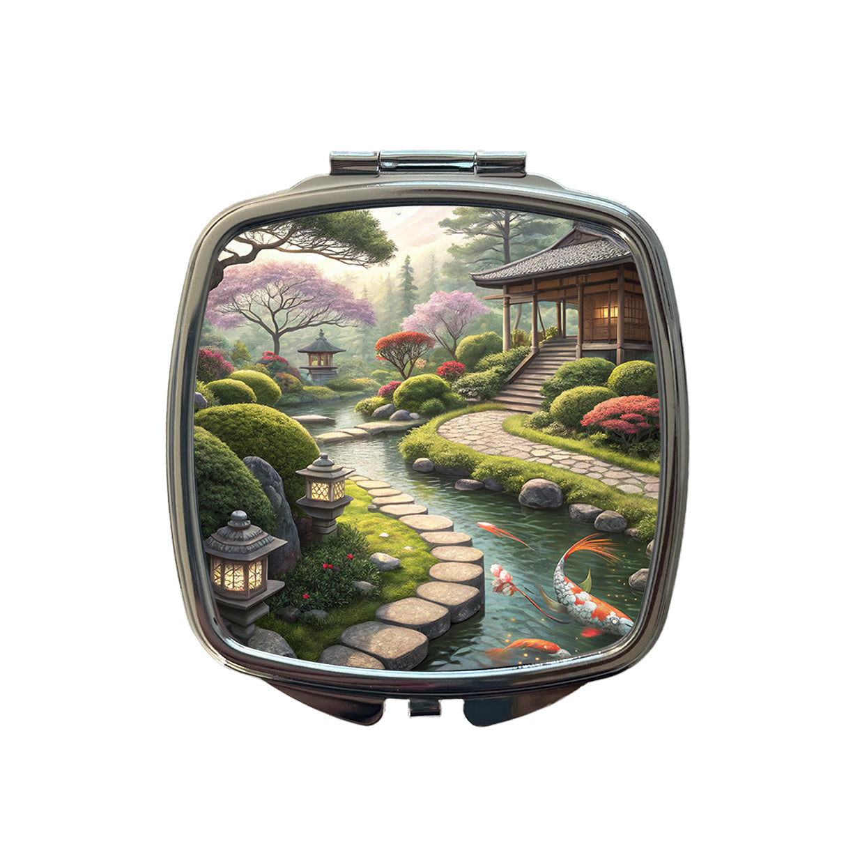 Japanese Garden with Koi Small Travel Purse Handbag Pocket Makeup Compact Mirror