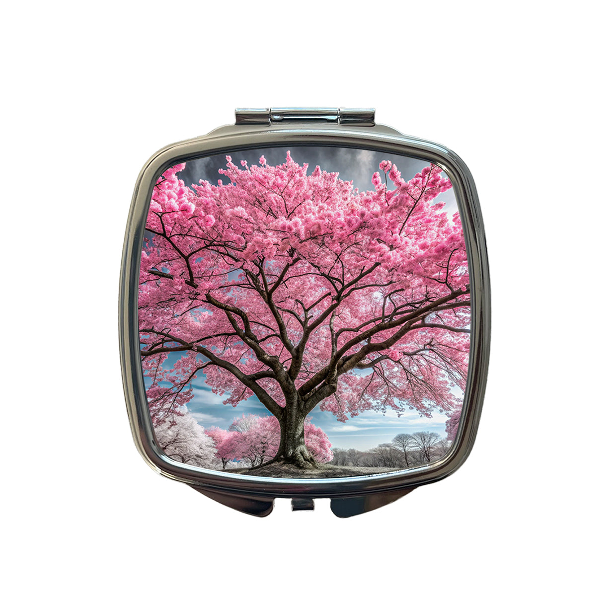 Japanese Sakura Cherry Blossom Tree Small Travel Purse Handbag Pocket Makeup Compact Mirror