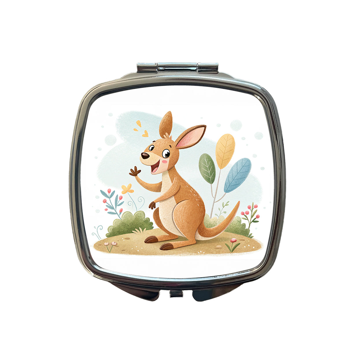 Kangaroo Children's Illustration Style Small Travel Purse Handbag Pocket Makeup Compact Mirror