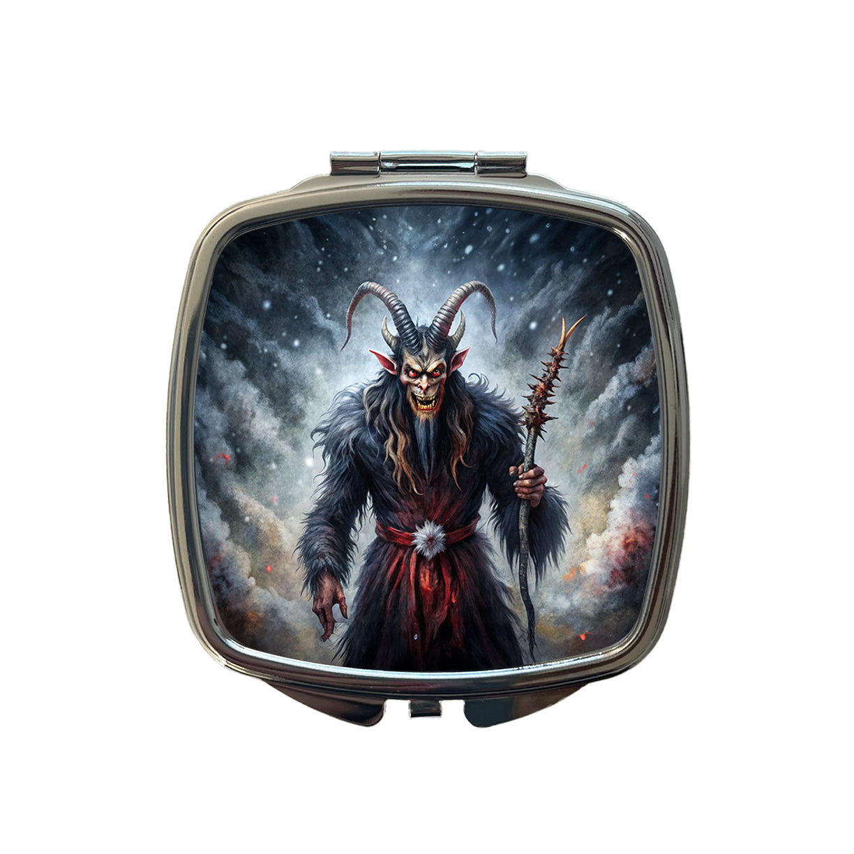 Krampus Black Watercolor Background Small Travel Purse Handbag Pocket Makeup Compact Mirror