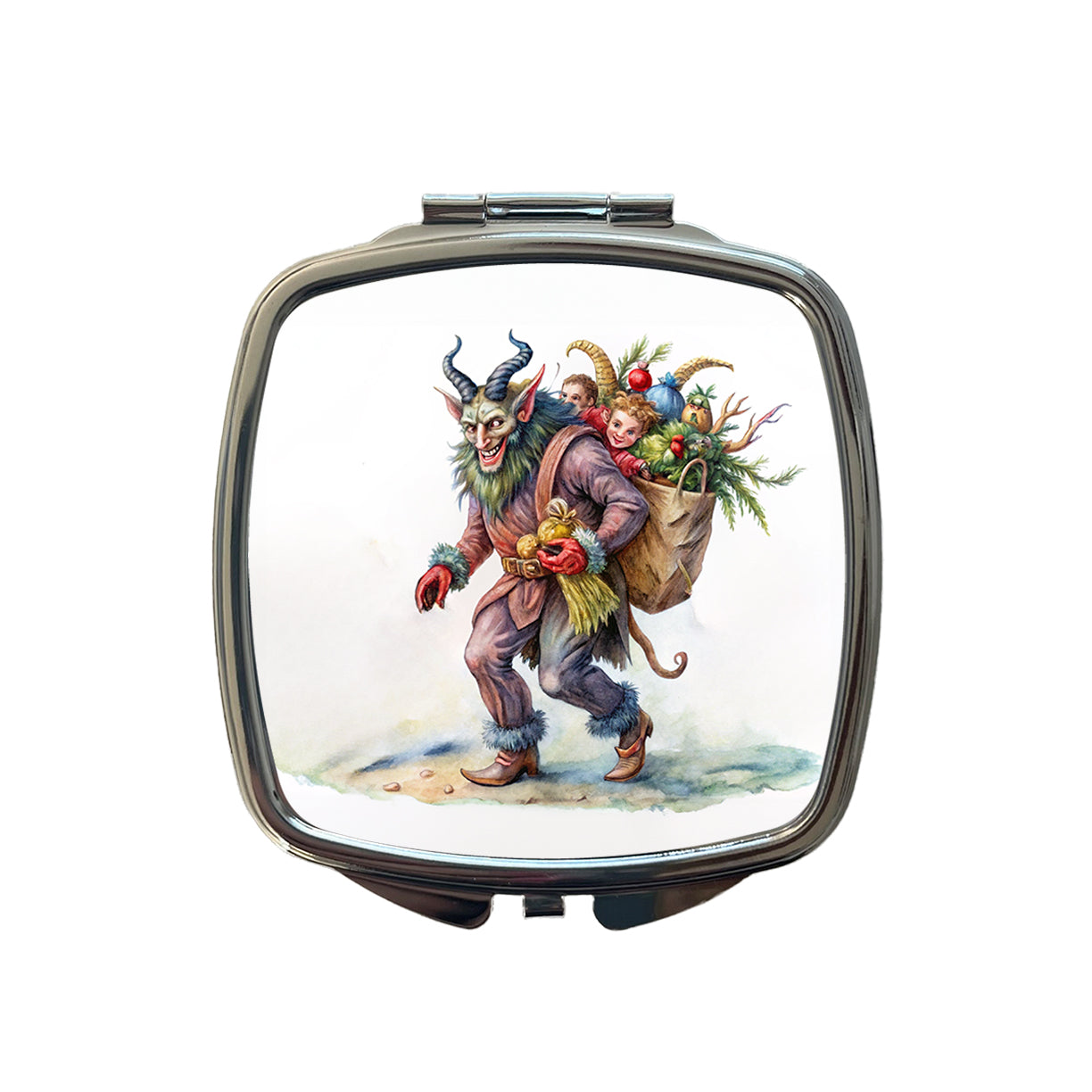 Krampus Carrying Bag Of Children Illustration Small Travel Purse Handbag Pocket Makeup Compact Mirror