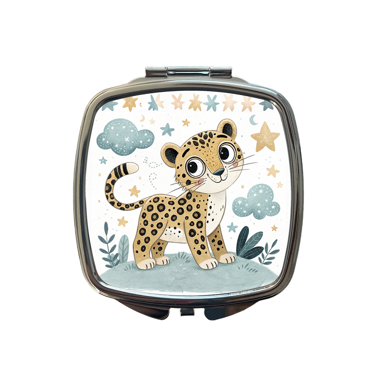 Leopard Children's Illustration Style Small Travel Purse Handbag Pocket Makeup Compact Mirror