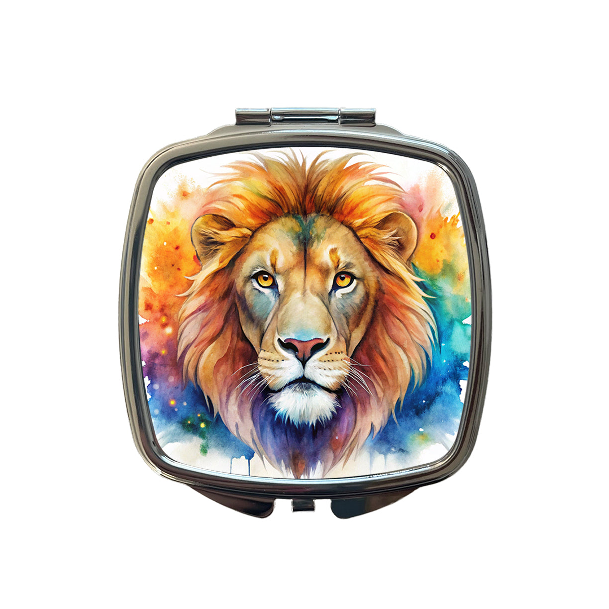 Lion Face Watercolor Small Travel Purse Handbag Pocket Makeup Compact Mirror