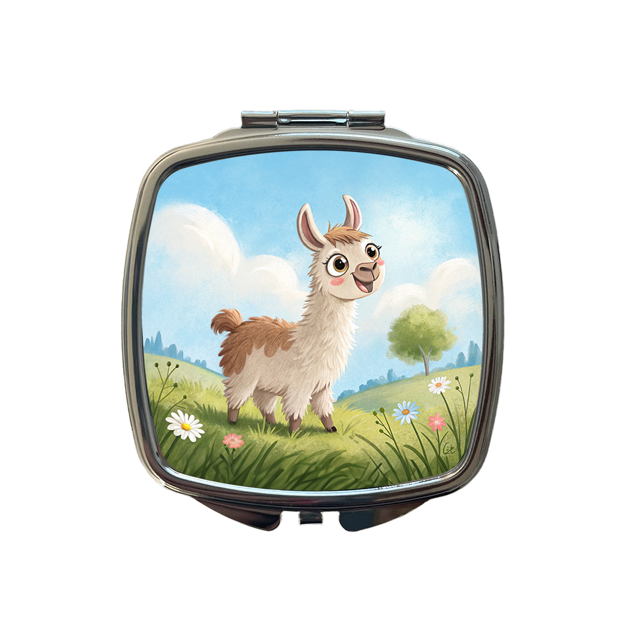 Llama Children's Illustration Style Small Travel Purse Handbag Pocket Makeup Compact Mirror