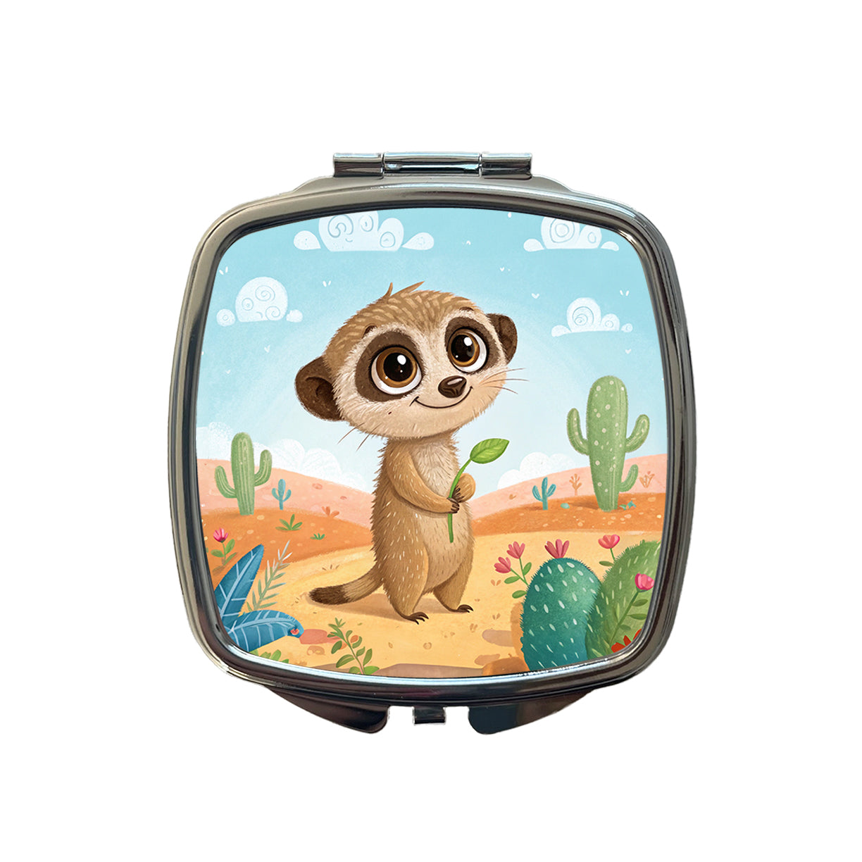 Meerkat Children's Illustration Style Small Travel Purse Handbag Pocket Makeup Compact Mirror