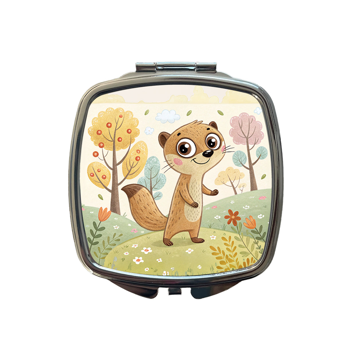 Mongoose Children's Illustration Style Small Travel Purse Handbag Pocket Makeup Compact Mirror