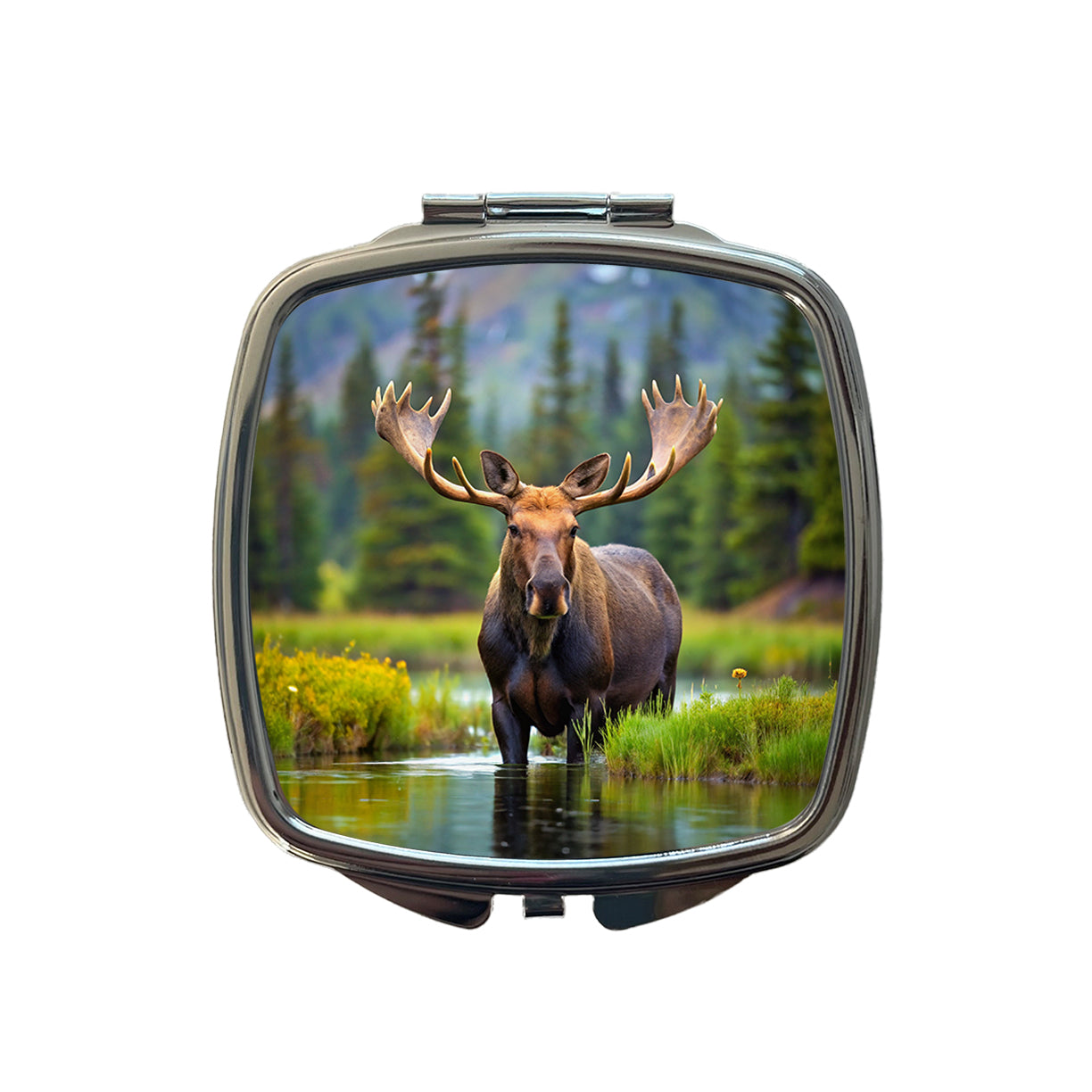 Moose Small Travel Purse Handbag Pocket Makeup Compact Mirror